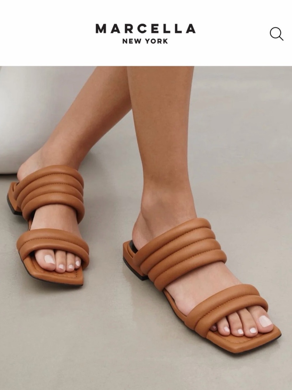 Brand New MARCELLA New York Size 40 / 10 Caramel Leather Square Toe Slides